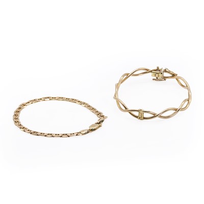 Lot 207 - A 9ct gold hinged bangle and a 9ct gold bracelet