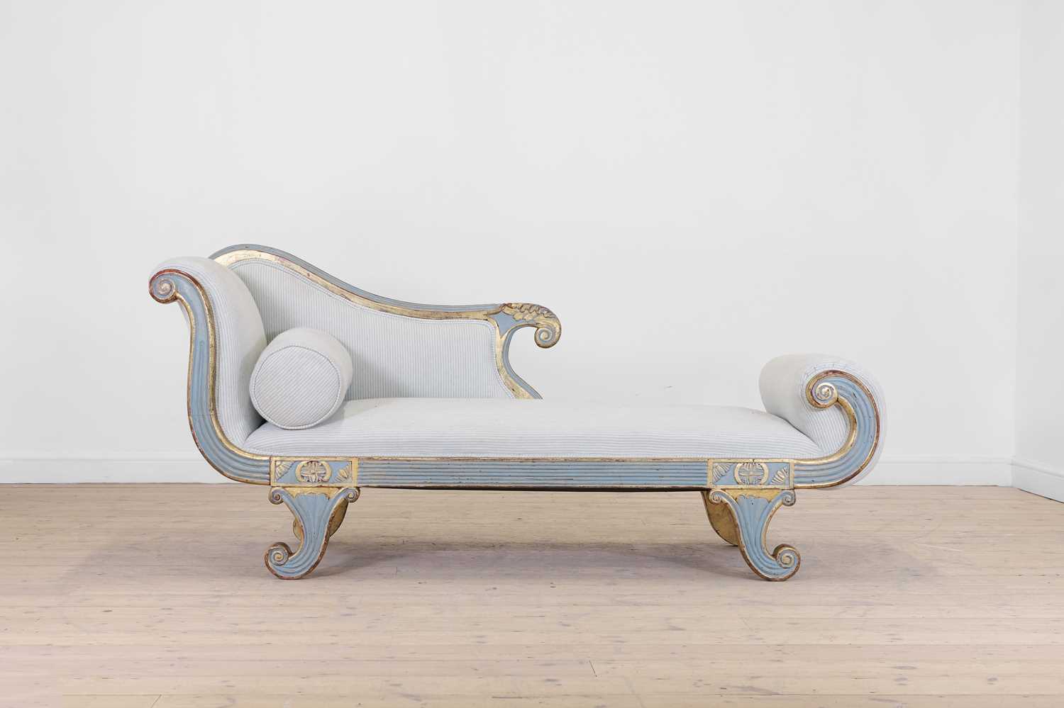 Lot 52 - An Empire-style painted and parcel-gilt pine chaise longue
