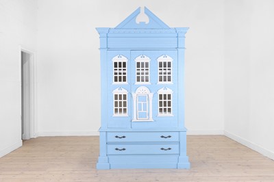 Lot 374 - A painted wooden 'doll's house' wardrobe