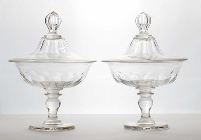 Lot 156 - A pair of Victorian cut glass pedestal bowls and covers