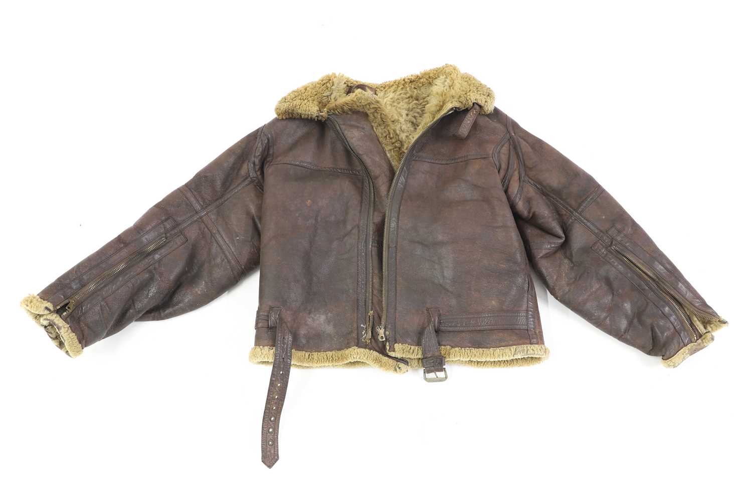 Lot A WWII Irvin pattern sheep skin and fleece lined leather flying jacket