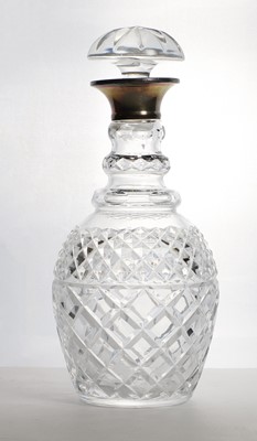 Lot 45 - A silver mounted cut-glass decanter