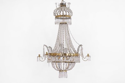 Lot 424 - An Empire style cut-glass and gilt brass chandelier