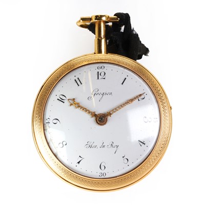 Lot 302 - An 18ct gold key wind open faced Gregson verge fusee pocket watch