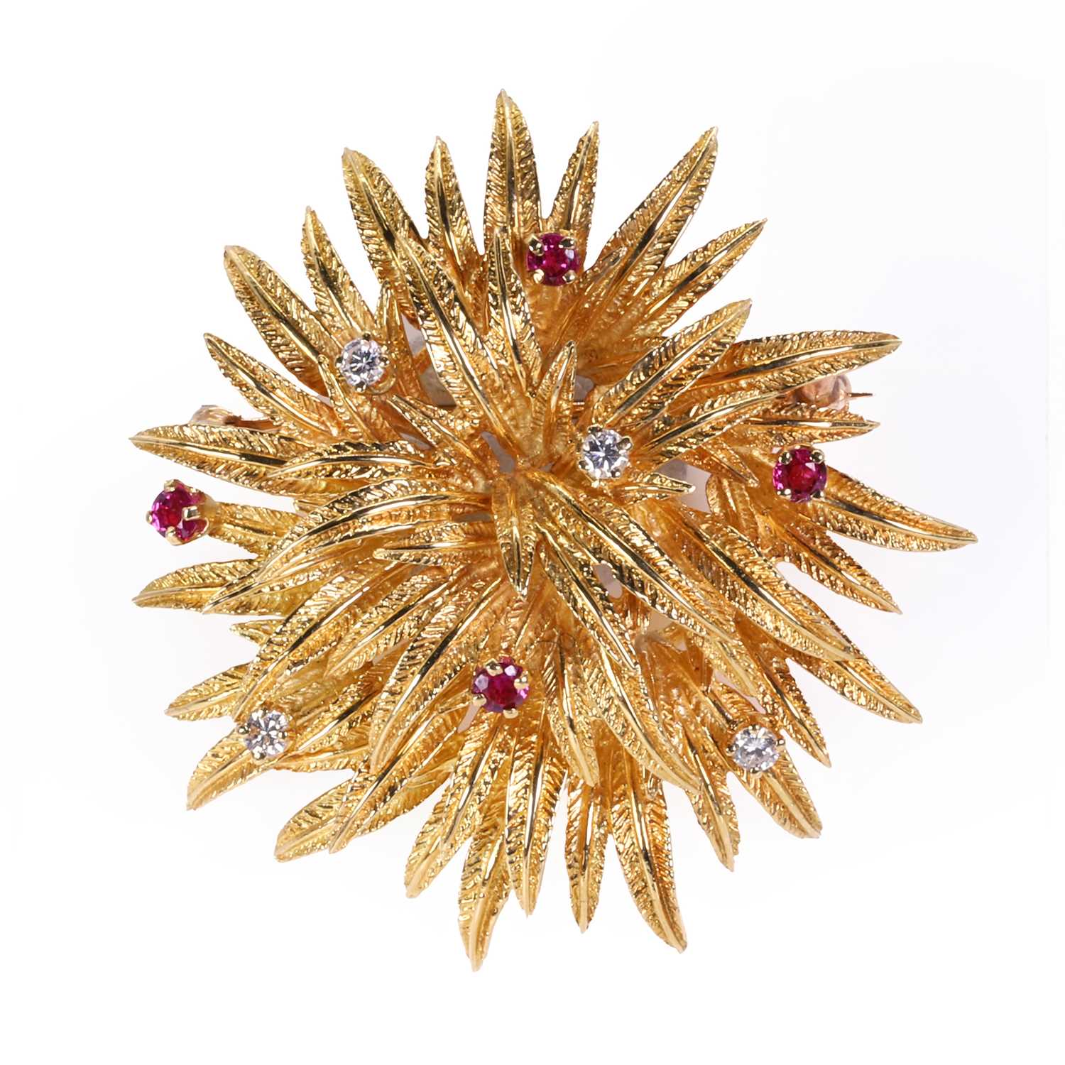 Lot 115 - An 18ct gold ruby and diamond brooch, by Tiffany & Co.