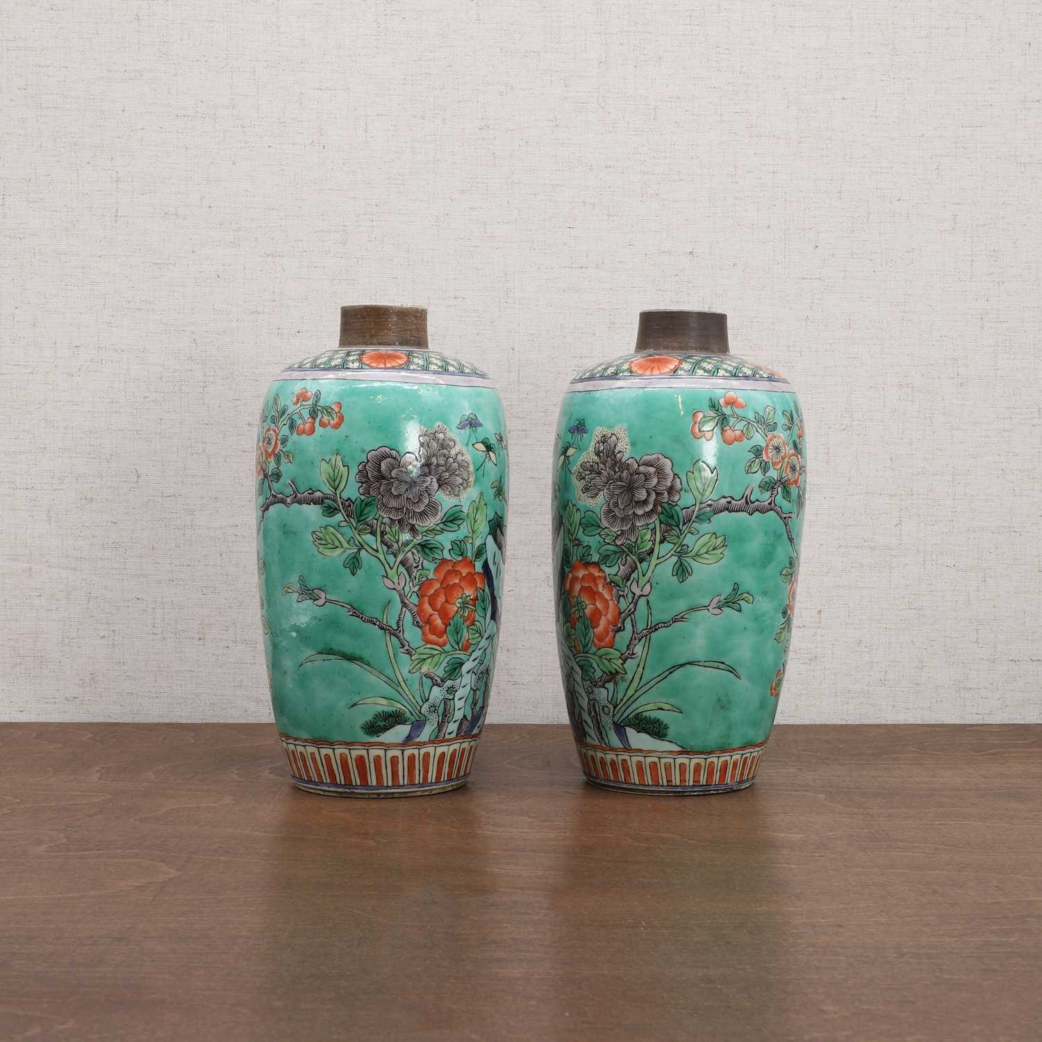 Lot 73 - A pair of Chinese famille verte vases