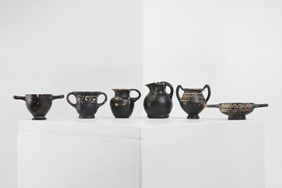 Lot 102 - A group of six Xenon ware miniature pottery vessels