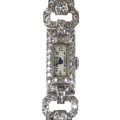 Lot 335 - A ladies' Art Deco diamond cocktail watch