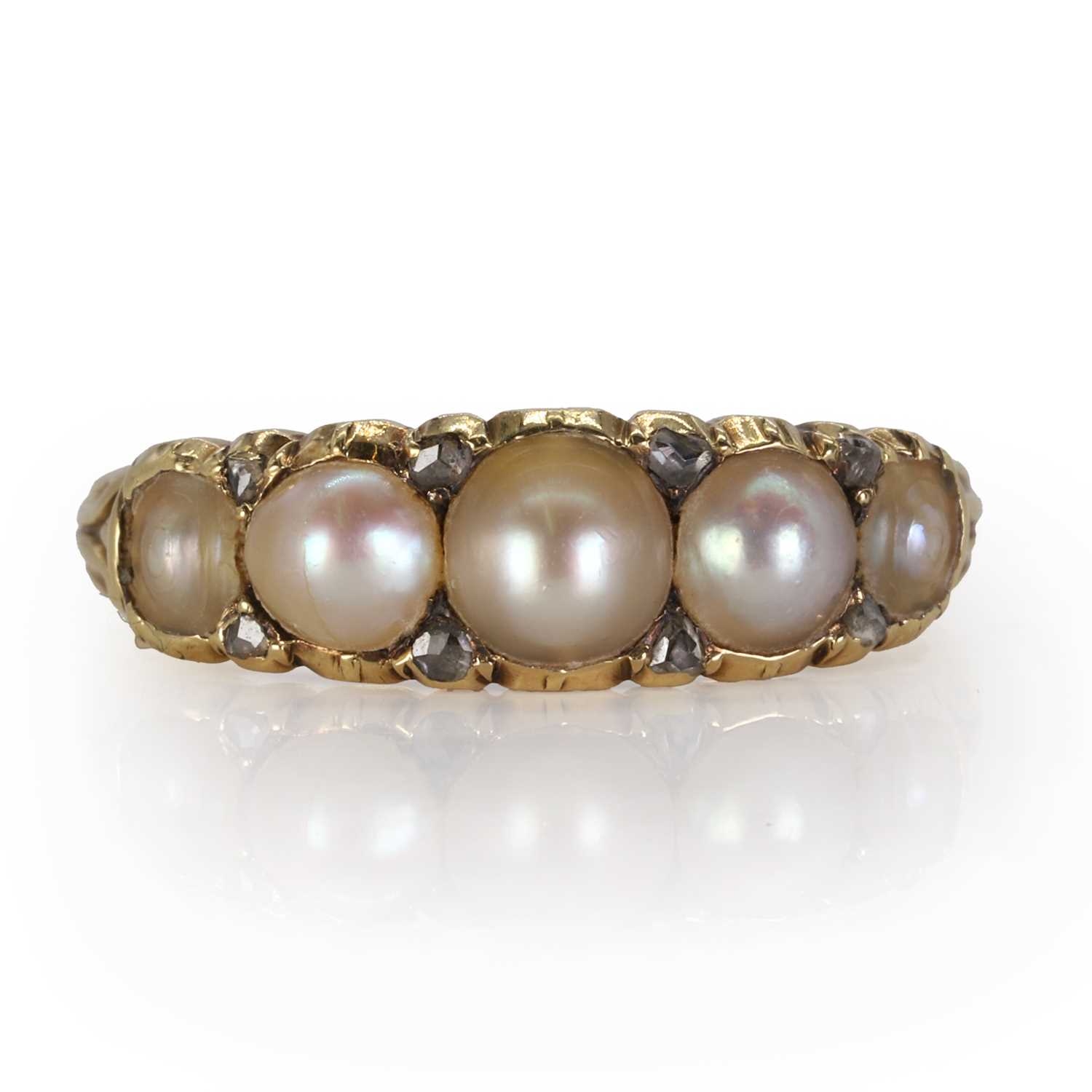 Lot 28 - A Victorian five stone pearl ring