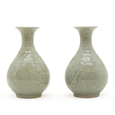 Lot 198 - A pair of Chinese celadon vases