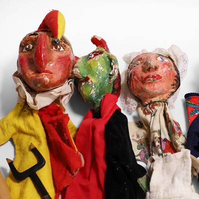 Lot 173 - A collection of papier mâché Punch and Judy puppets