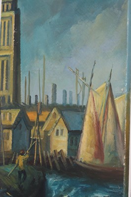 Lot 11 - A painted canvas four-leaf screen