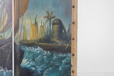 Lot 11 - A painted canvas four-leaf screen