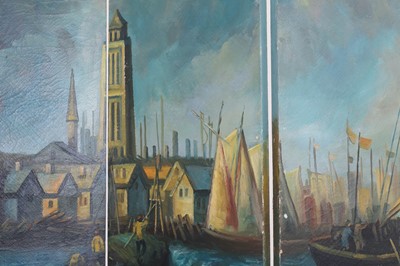 Lot 11 - A painted canvas four-leaf screen