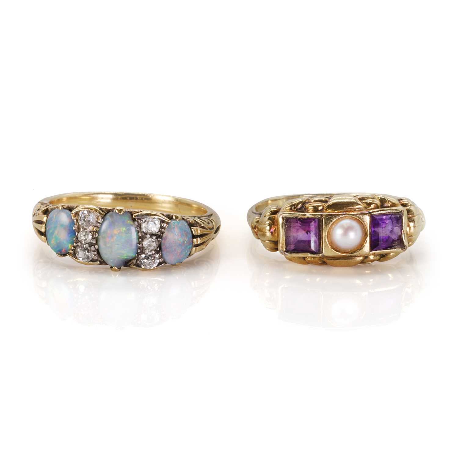 Lot 208 - Two antique gem set gold rings,