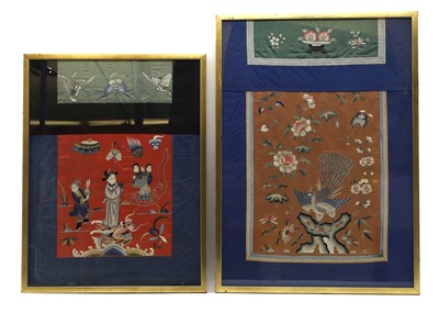Lot 195 - Two framed Chinese silk needlework panels