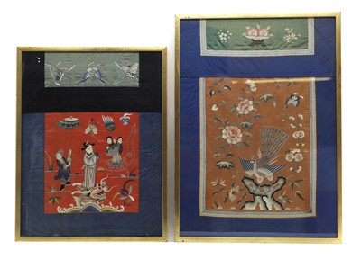Lot 195 - Two framed Chinese silk needlework panels
