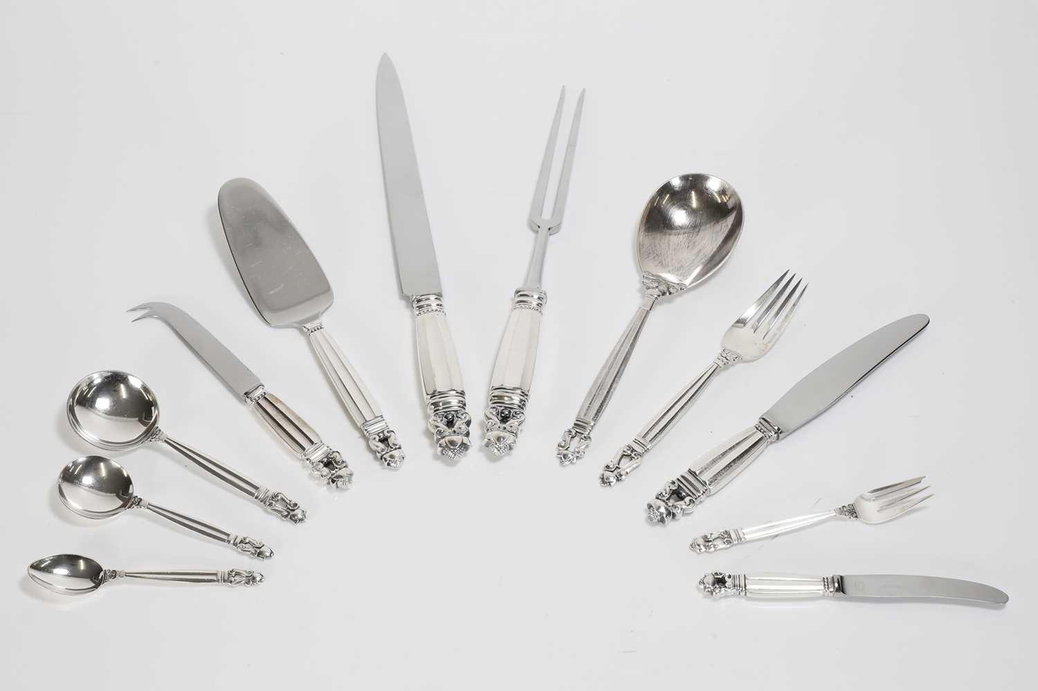 Lot 47 - A Georg Jensen sterling silver 'Acorn' pattern part canteen