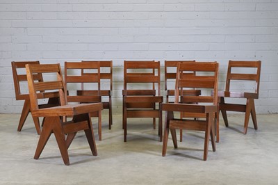 Lot 195 - A set of ten French teak dining chairs