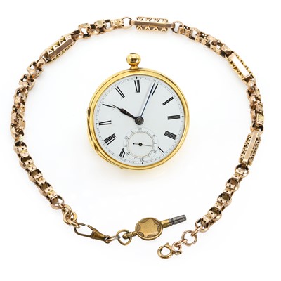 Lot 402 - An 18ct gold key wind lever fusee pocket watch and a 9ct gold Albert chain