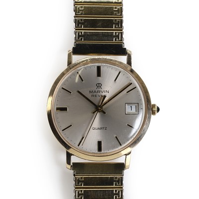 Lot 549 - A gentlemen's gold Marvin Revue quartz bracelet watch