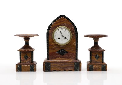 Lot 264 - A French marble clock garniture