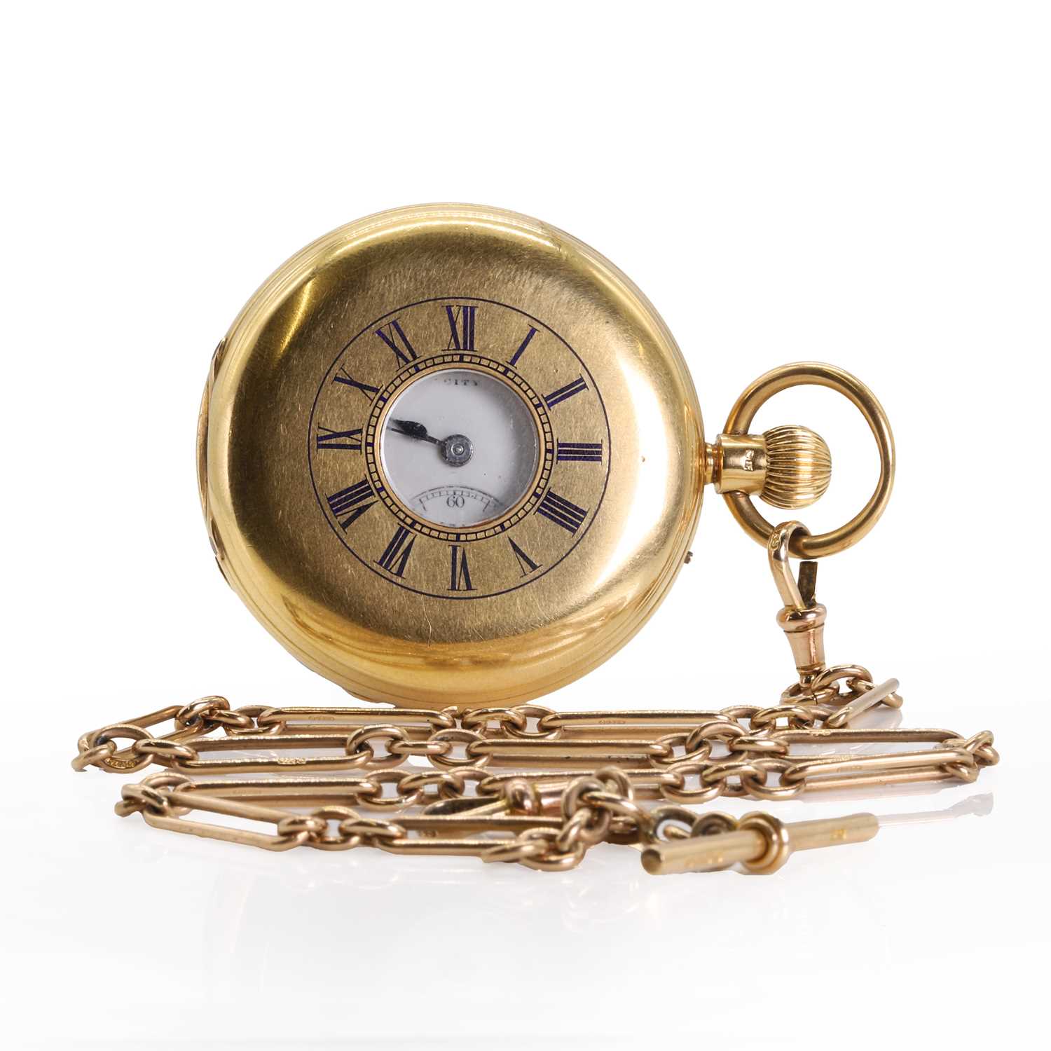 Lot 312 - An 18ct gold side wind half hunter pocket watch, by Langford