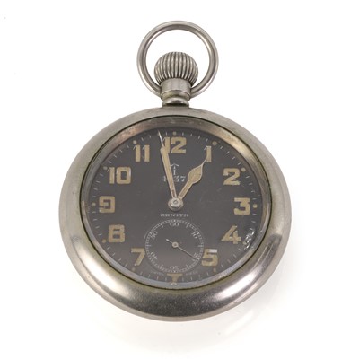 Lot 403 - An open faced top wind Zenith military pocket watch