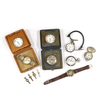 Lot 433 - A group of silver and white metal timepieces