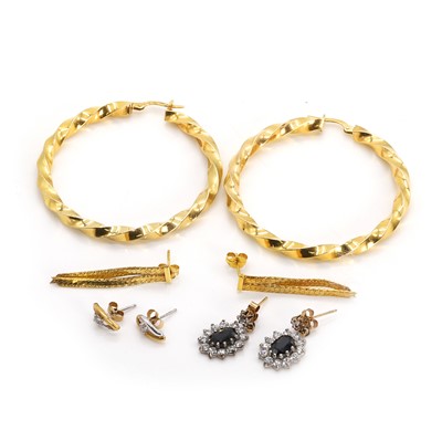 Lot 245 - Four pairs of gold earrings
