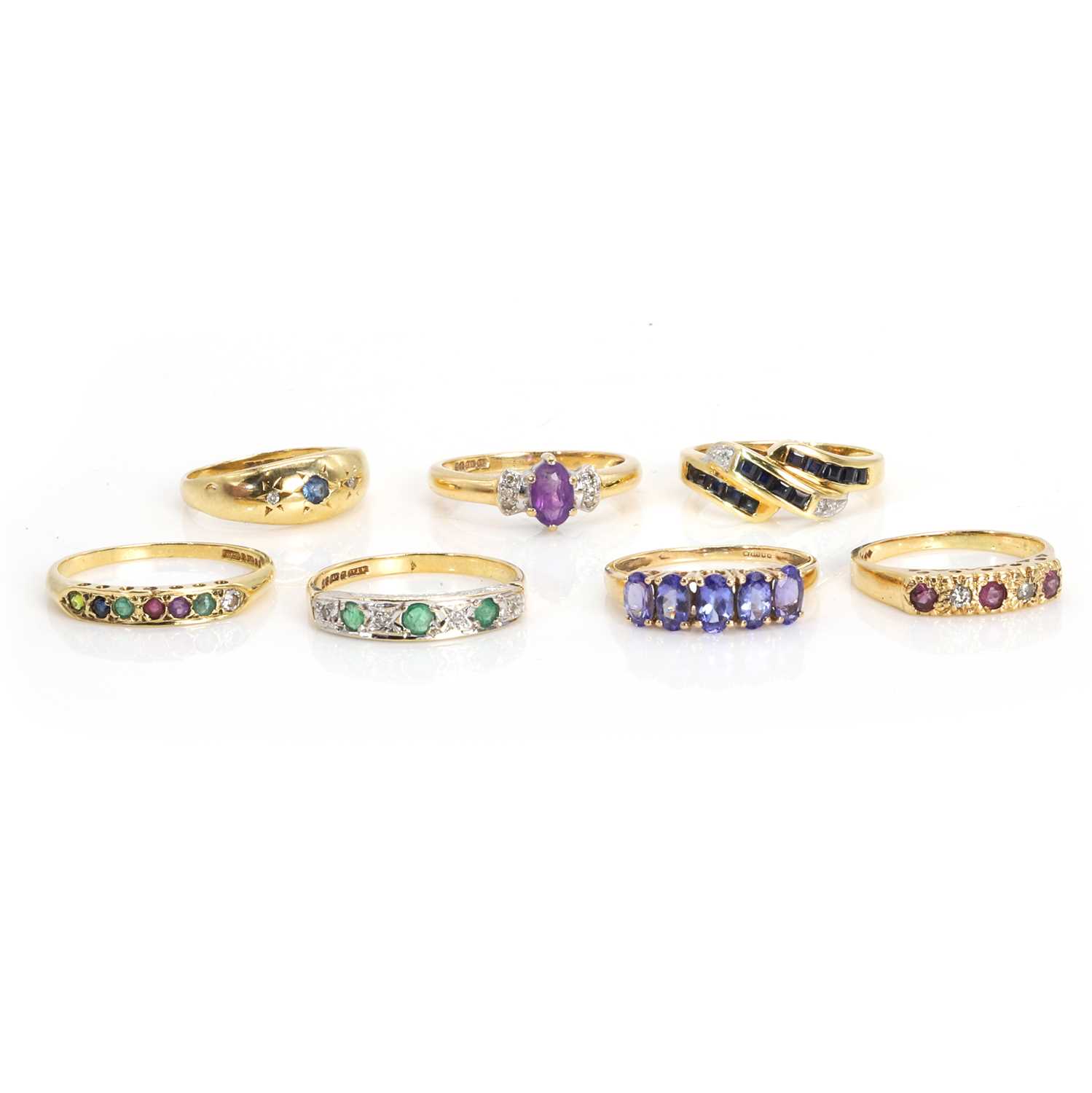 Lot 258 - A group of 9ct gold gem set rings,