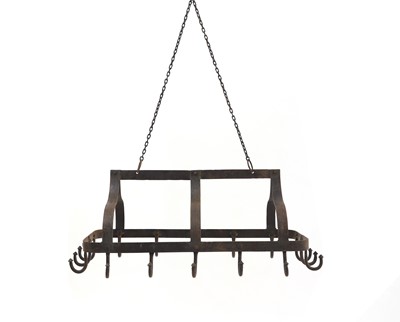 Lot 520 - A country kitchen wrought iron pot rack
