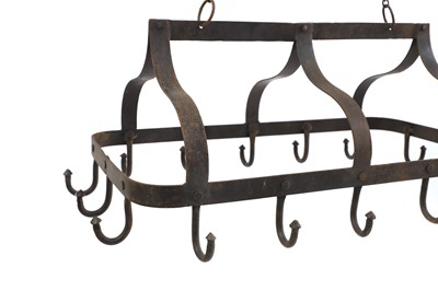 Lot 520 - A country kitchen wrought iron pot rack