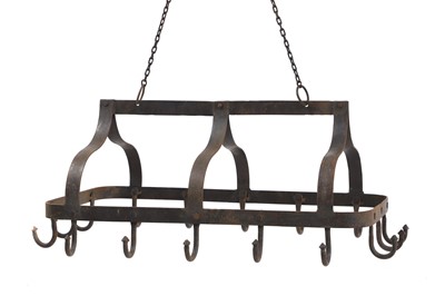 Lot 520 - A country kitchen wrought iron pot rack