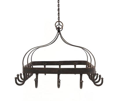 Lot 520 - A country kitchen wrought iron pot rack