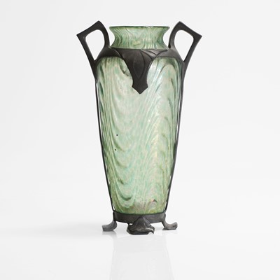 Lot 19 - An Austrian pewter-mounted glass vase