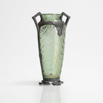 Lot 19 - An Austrian pewter-mounted glass vase