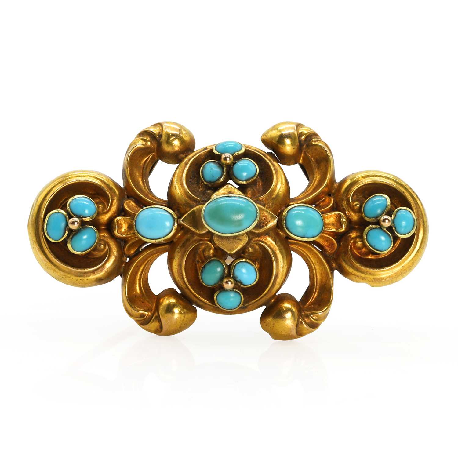 Lot 2 - A Victorian gold turquoise memorial brooch