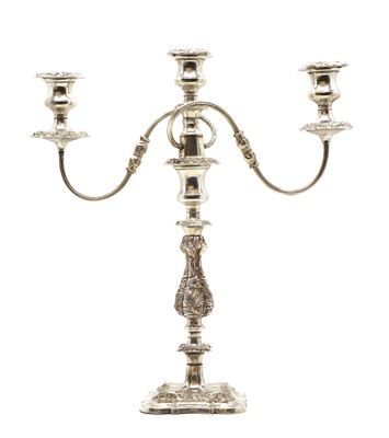 Lot 9 - A silver plated three branch candelabra