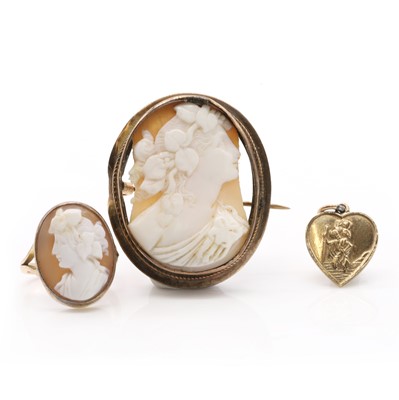 Lot 292 - A small group of gold and cameo jewellery