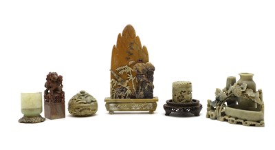 Lot 194 - A group of Chinese soapstone carvings