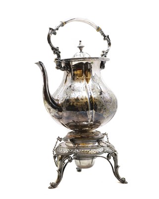 Lot 7 - A Victorian silver-plated tea kettle on stand