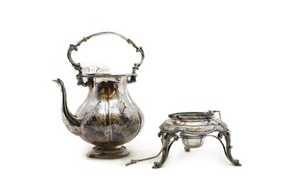 Lot 7 - A Victorian silver-plated tea kettle on stand