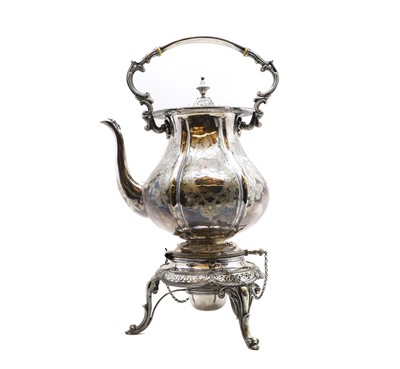 Lot 7 - A Victorian silver-plated tea kettle on stand