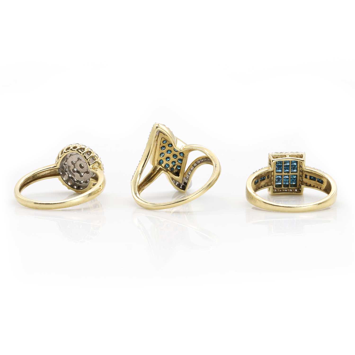 Lot 235 - Three 9ct gold diamond cluster rings,