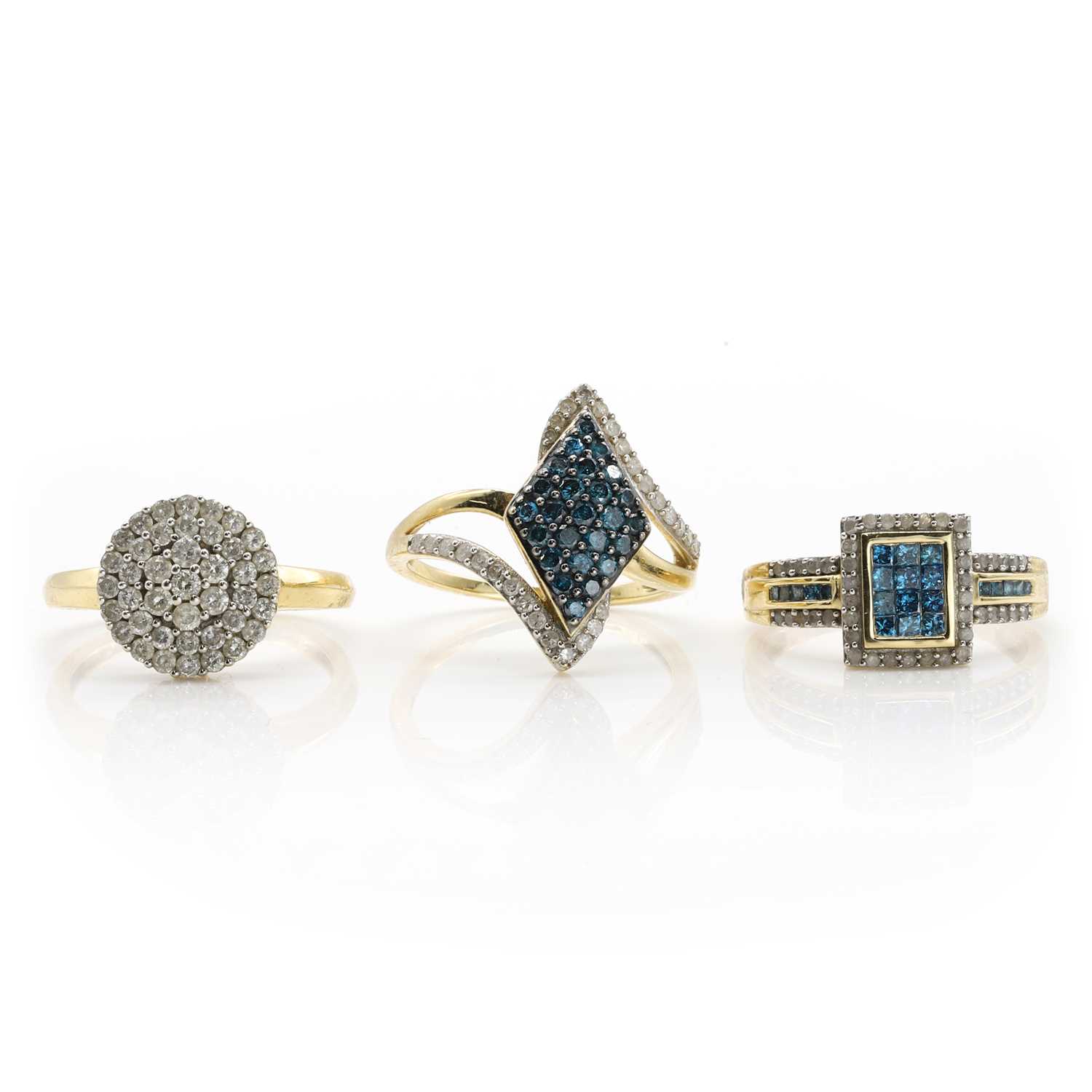 Lot 235 - Three 9ct gold diamond cluster rings,