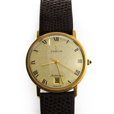 Lot 410 - An 18ct gold Corum automatic strap watch