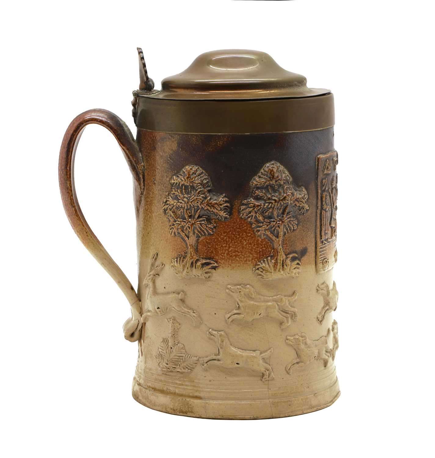 Lot 227 - A salt glazed flagon or tankard