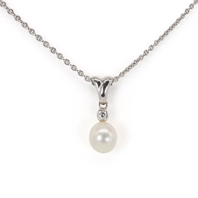 Lot 156 - An 18ct white gold pearl and diamond necklace, by Mikimoto