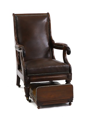 Lot 358 - A mahogany and leather reclining library armchair